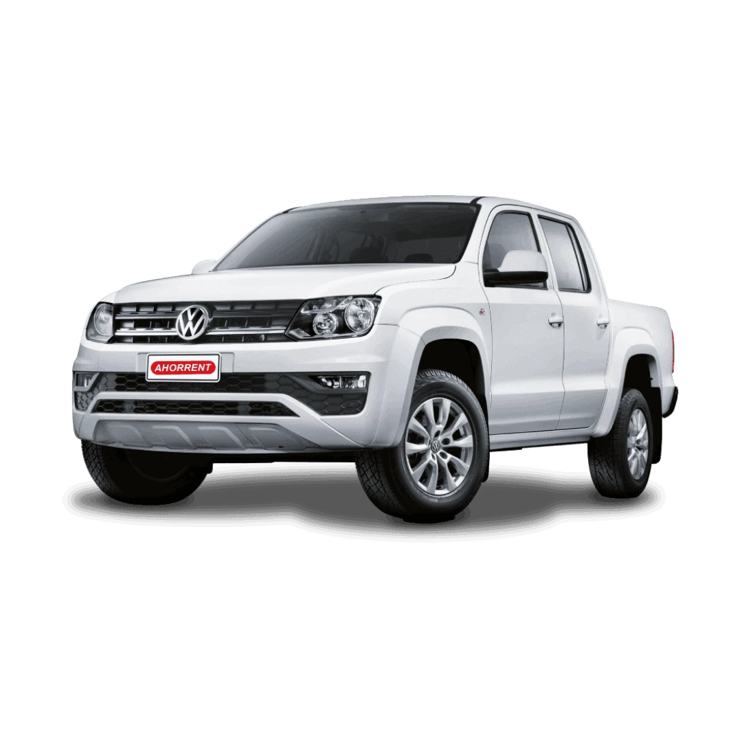 Pickup diésel 4x4 blanca de Ahorrent estacionada en carretera, lista para alquilar en Guatemala